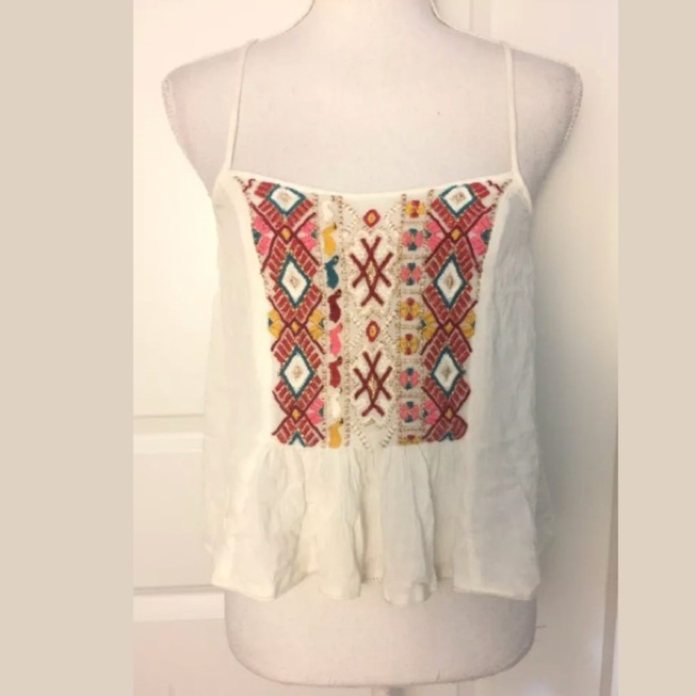 UO Ecote Embroidered Strappy Cross Back Tank
